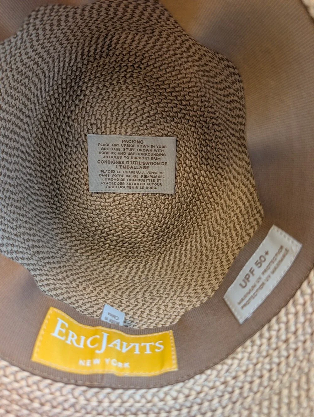 Eric Javits - Foldable Squishee - Straw Bucket Hat in Natural Beige - Size M/L - Picture 5 of 16
